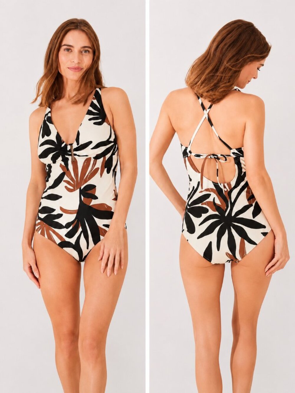 Shade & Shore O-Ring Floral One Piece Swimsuit Large 12-14 NWT